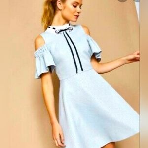 Ted Baker Ayare Light Blue with Crystal Jewel Collar Skater Dress